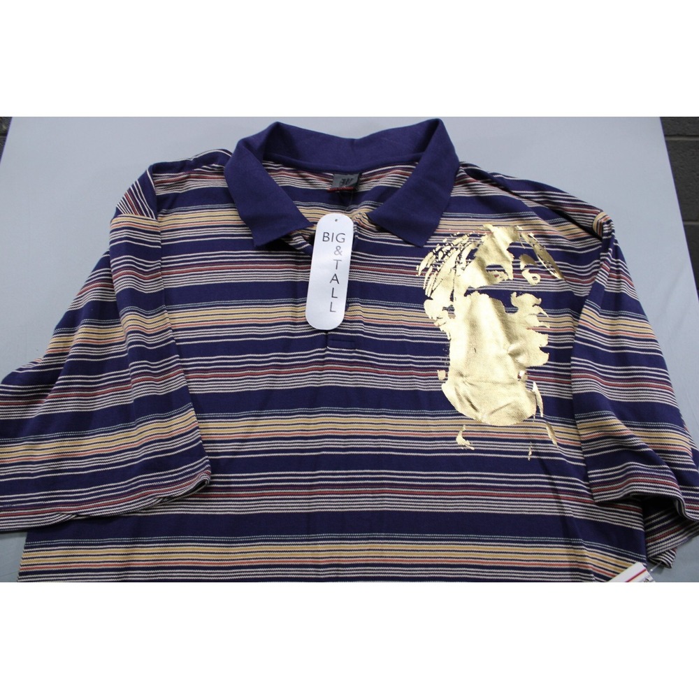 Vintage NWT Makaveli Polo Shirt Tupac Face Striped Purple Size 4XL‎